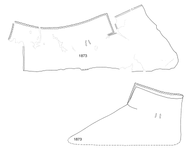 Abbildung Schuhfragment und Rekonstuktionsversuch eines halbhohen Schuhs